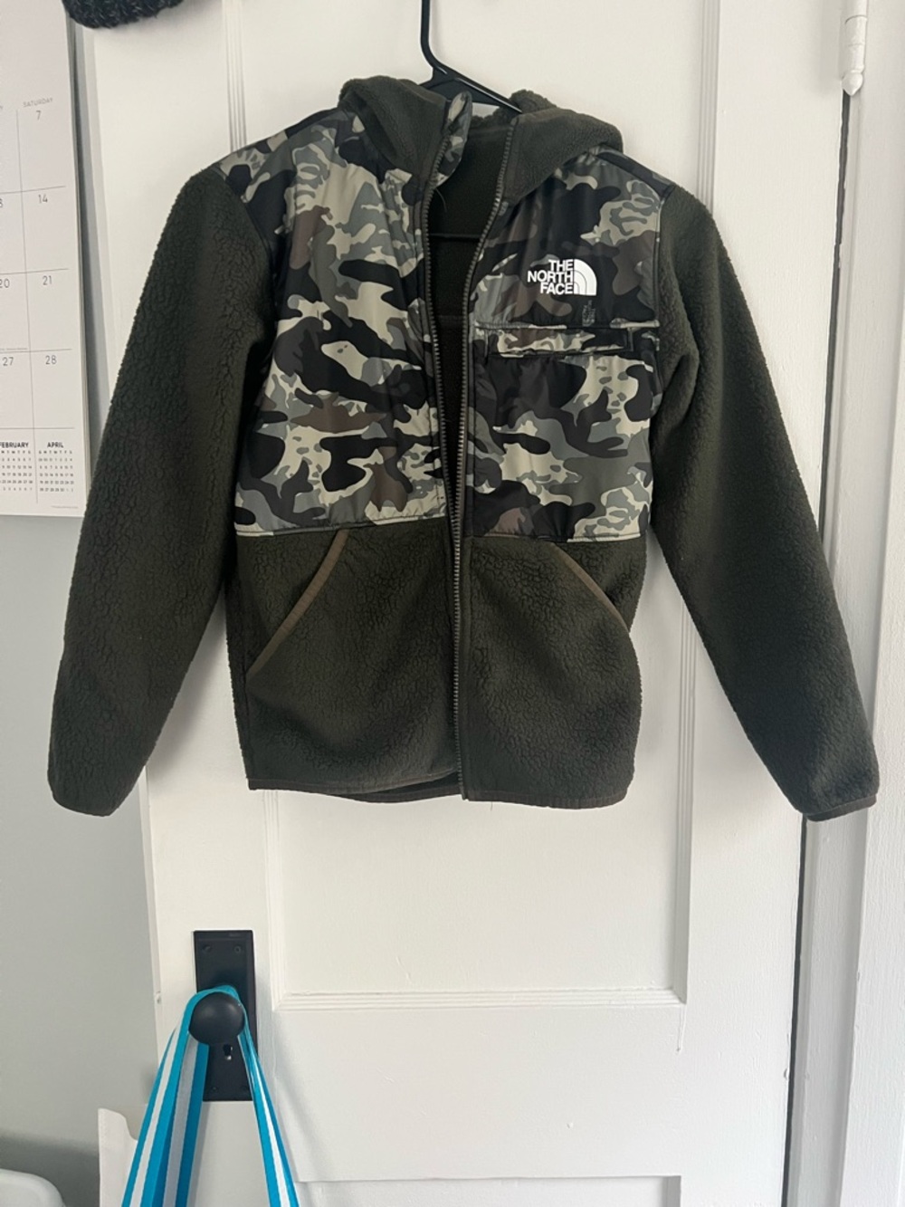 The North Face Olive Green Camo Hooded Fleece Jacket